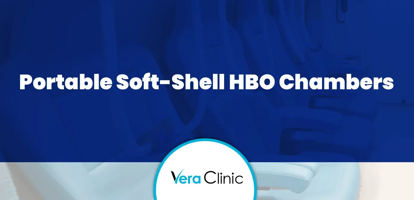 Portable Soft-Shell HBO Chambers, over the seats of a multiplace hyperbaric chamber, with the Vera Clinic logo