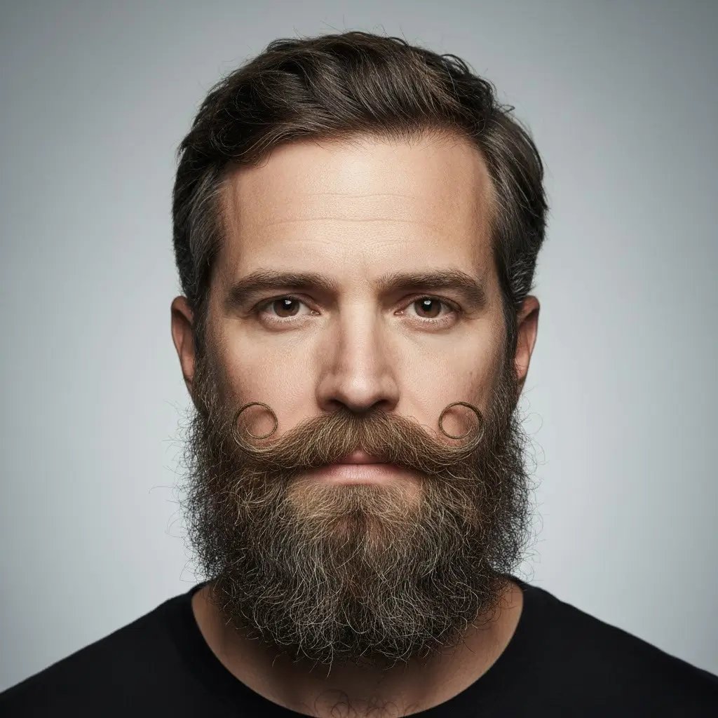 Verdi Ritratto ravvicinato di un uomo con barba Verdi, che mostra la consistenza, la densità e la forma naturali. Illuminazione realistica e sfondo da studio che evidenziano i contorni e i dettagli di cura dello stile della barba.