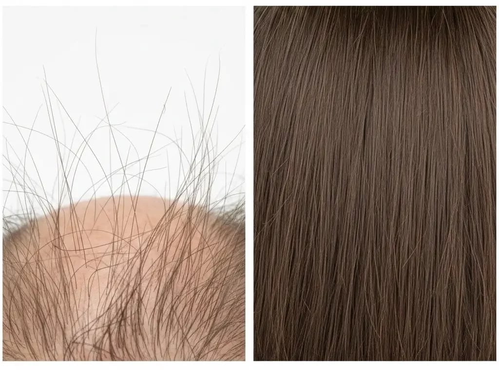 What does Hair Look like Before and After having Loose Anagen Comparative before and after picture showing what hair looks like before and after having loose anagen