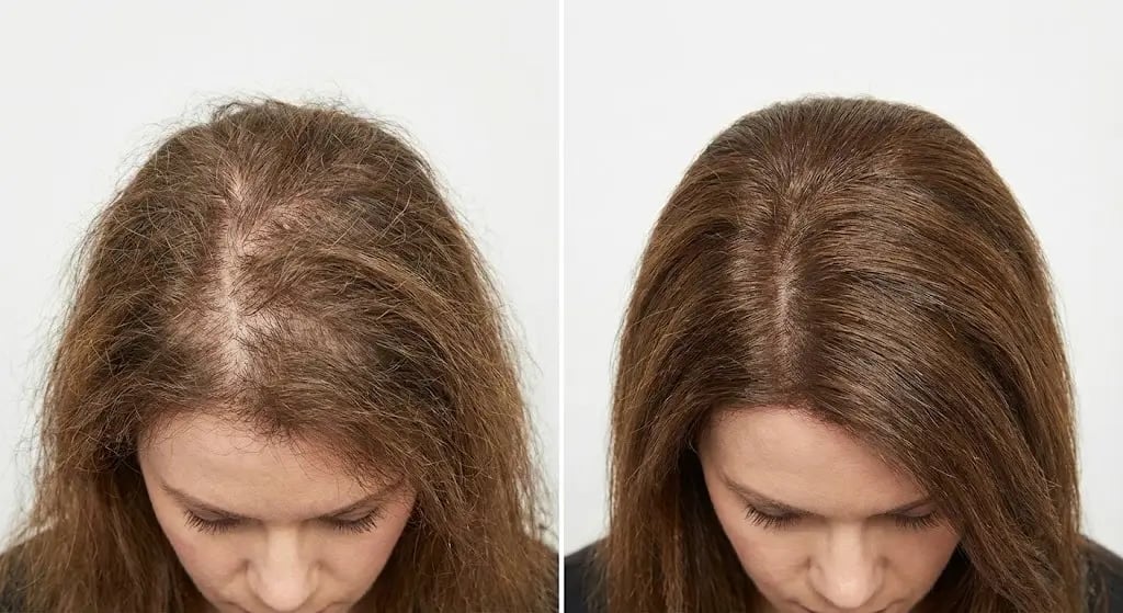 Ultra-realistic clinical comparison showing Optavia diet–related hair loss Ultra-realistic clinical comparison showing Optavia diet–related hair loss