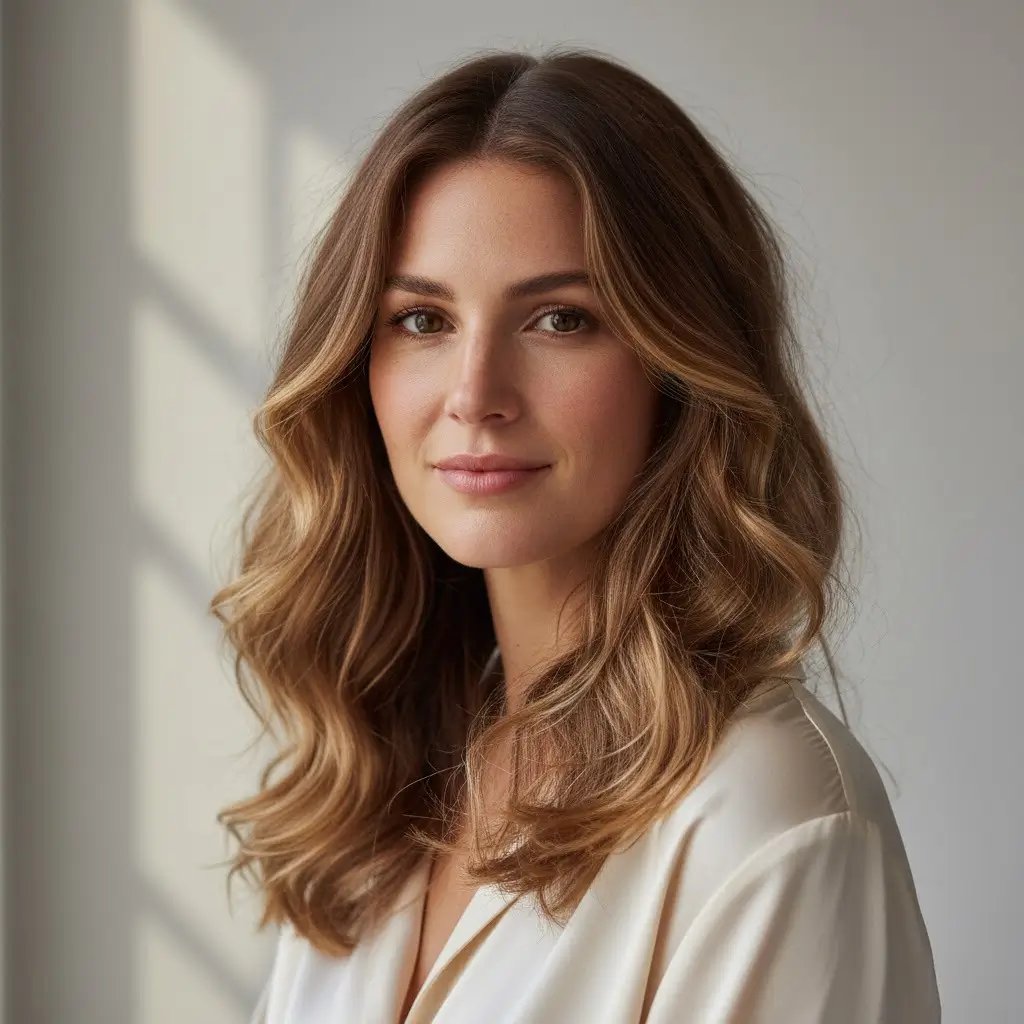 Cabello largo liso con un acabado suave y elegante