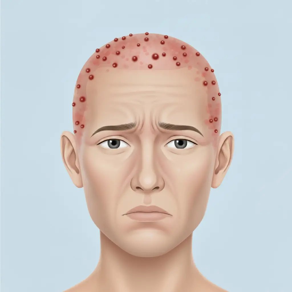 Clinical illustration showing Bumps after a hair transplant, highlighting realistic scalp texture, localized reaction, and medical accuracy. Professional lighting and clean background designed for educational use.