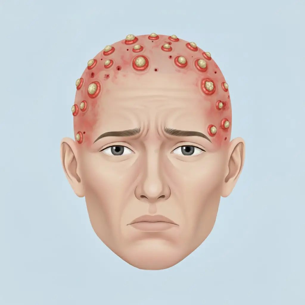 Clinical illustration showing Cysts after a hair transplant, highlighting realistic scalp texture, localized reaction, and medical accuracy. Professional lighting and clean background designed for educational use.