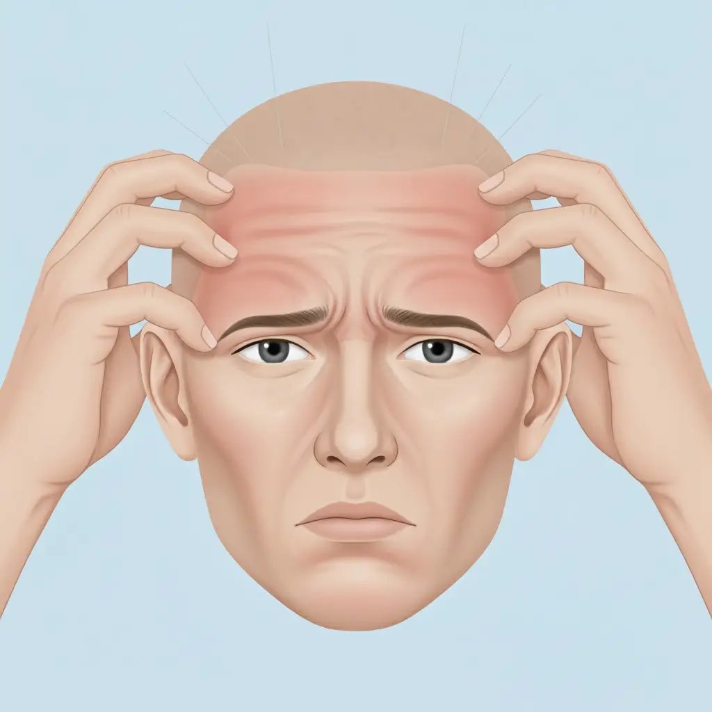Clinical illustration showing Itching after a hair transplant, highlighting realistic scalp texture, localized reaction, and medical accuracy. Professional lighting and clean background designed for educational use.