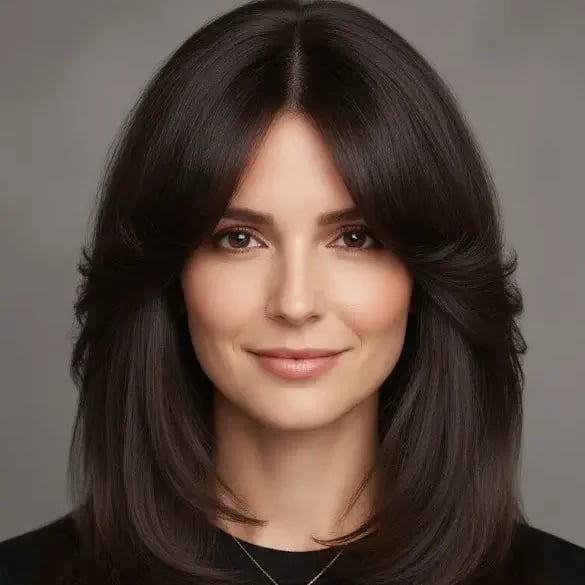 Corte de pelo largo con capas, volumen y movimiento.